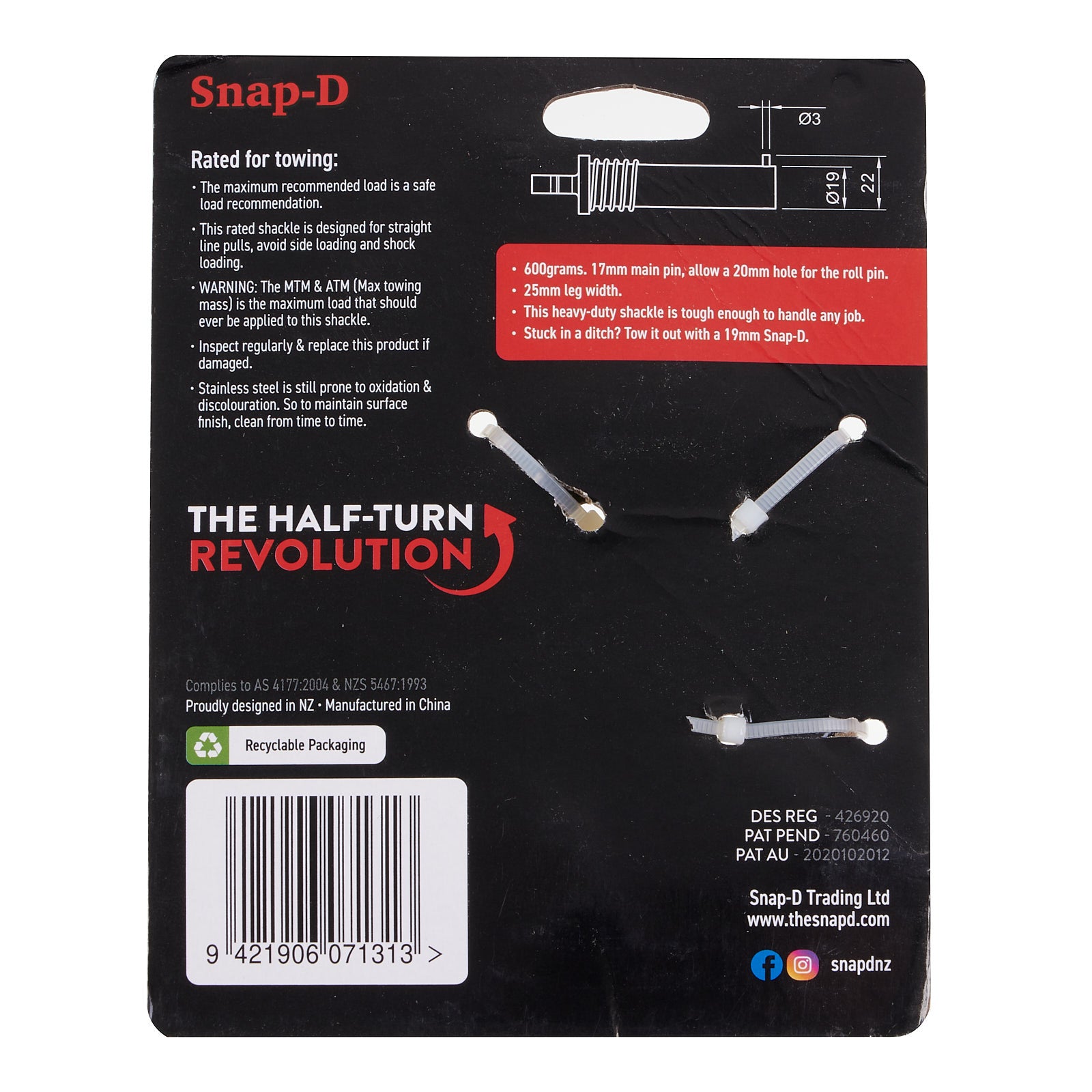 New SNAP-D Stainless Steel Bow Shackle - 19mm #SD19BSS