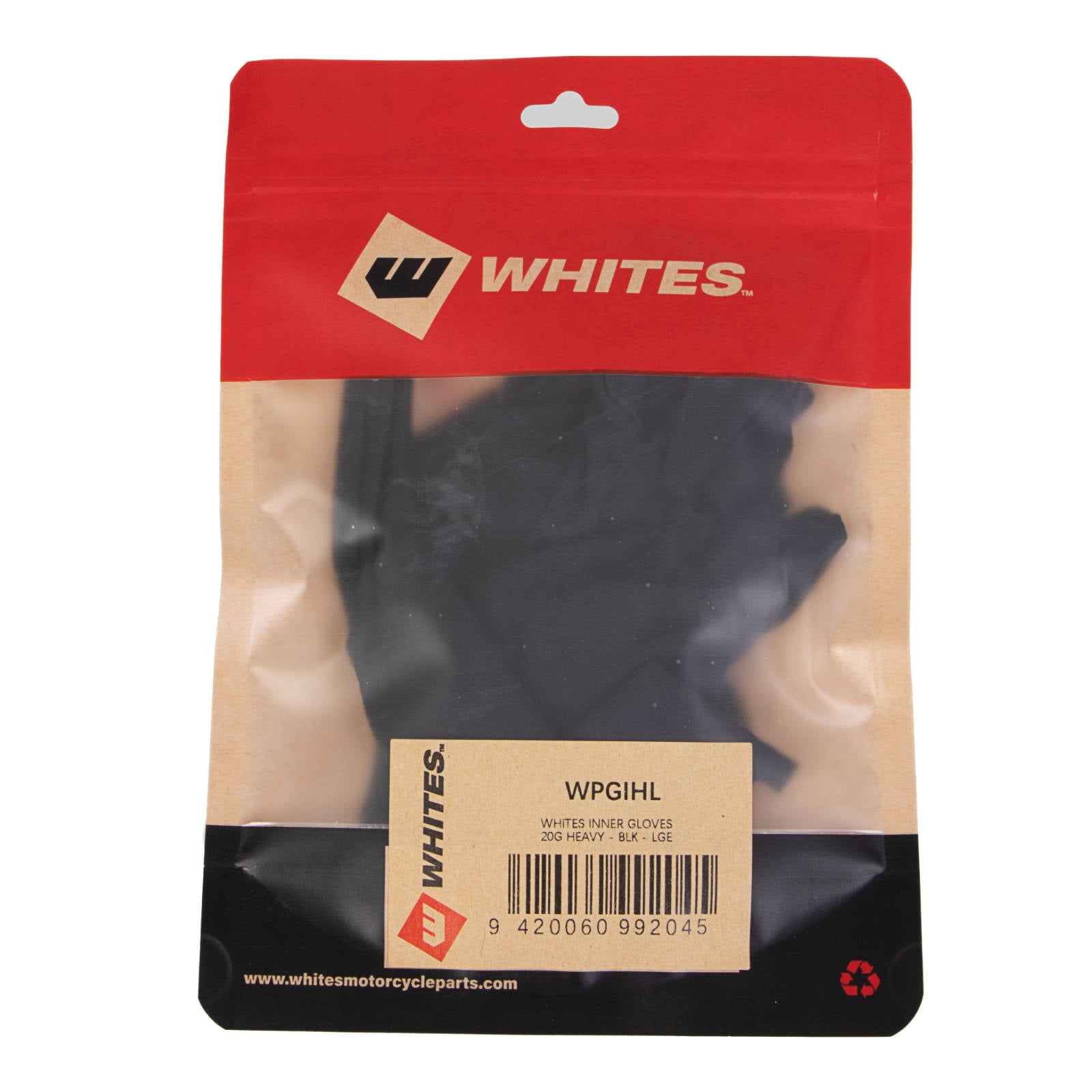 New WHITES Inner Gloves - 20G Heavy - Black - Large #WPGIHL | Australian Moto Spares