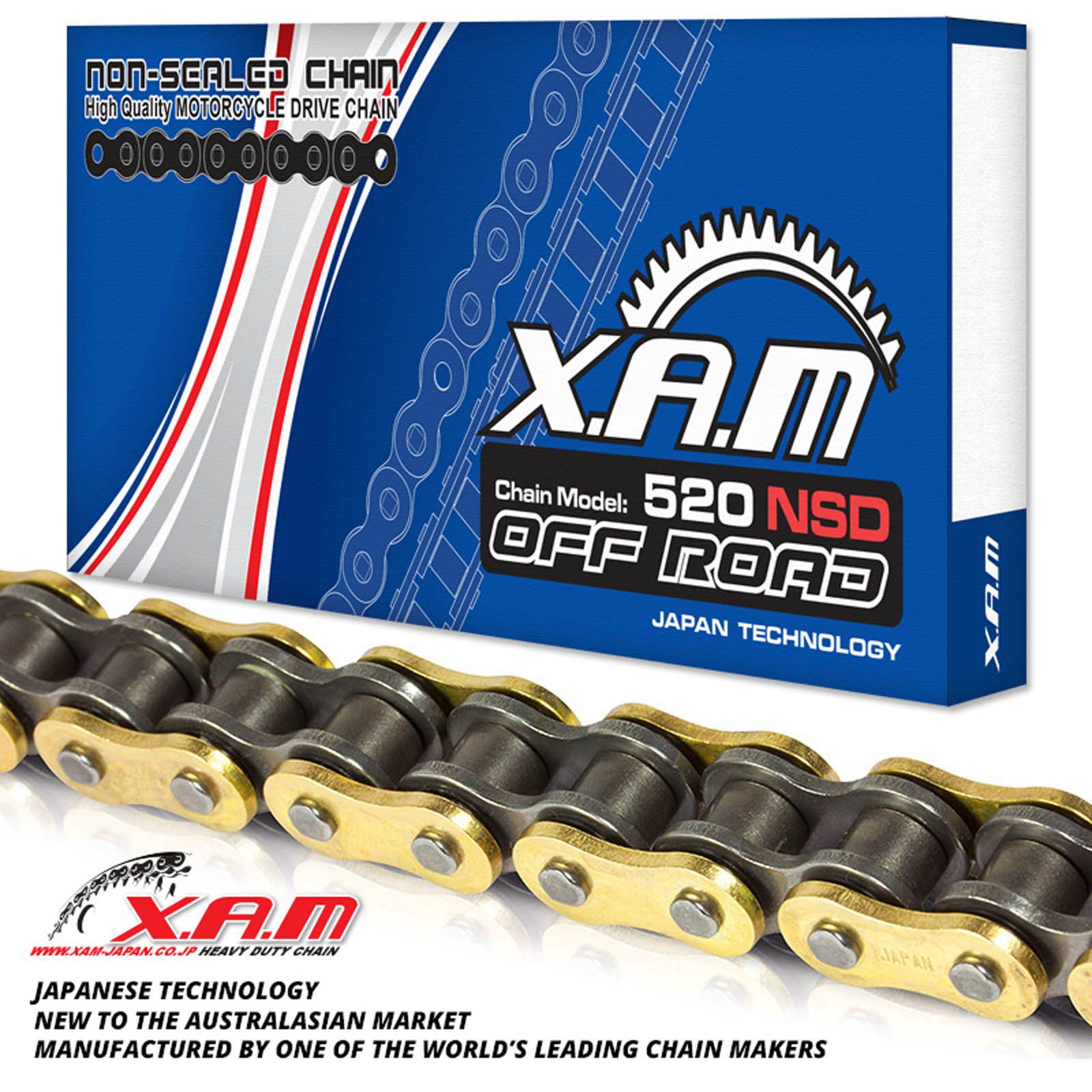 New XAM 520NSD Non-Sealed Chain - Gold / Black (120L) #XC520NSDG1120